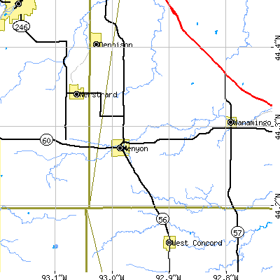 Zip code 55946 close-up map