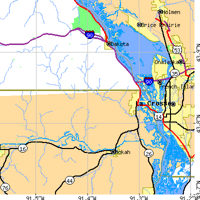 Zip code 55947 close-up map