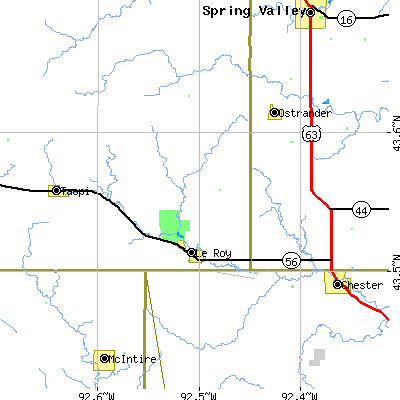 Zip code 55951 close-up map