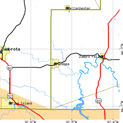Zip code 55956 close-up map