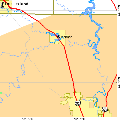 Zip code 55960 close-up map