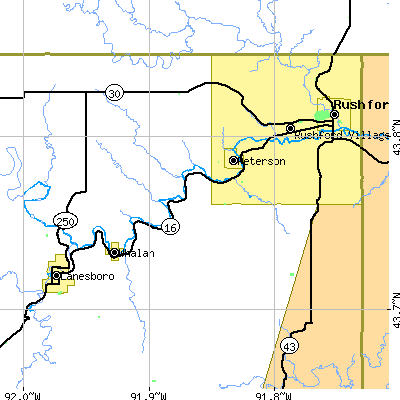 Zip code 55962 close-up map