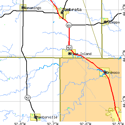 Zip code 55963 close-up map