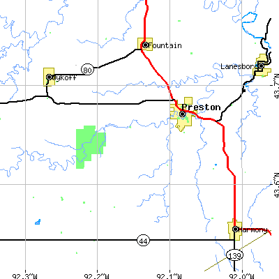 Zip code 55965 close-up map
