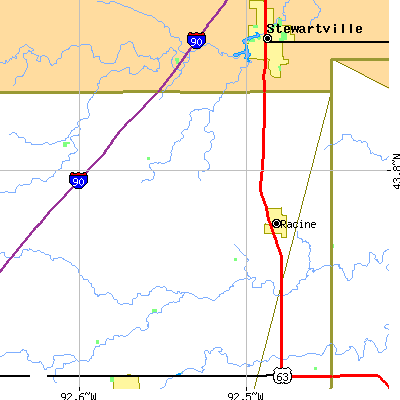 Zip code 55967 close-up map