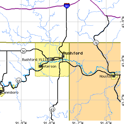 Zip code 55971 close-up map