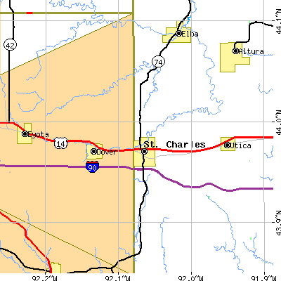 Zip code 55972 close-up map