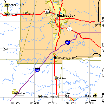 Zip code 55976 close-up map