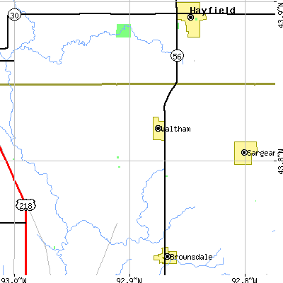 Zip code 55982 close-up map