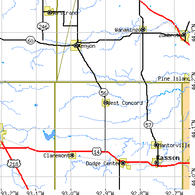 Zip code 55985 close-up map