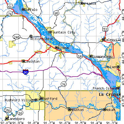 Zip code 55987 close-up map