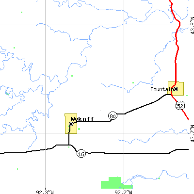 Zip code 55990 close-up map