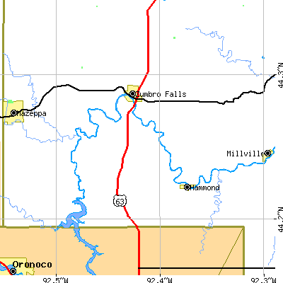 Zip code 55991 close-up map