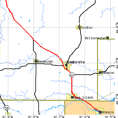 Zip code 55992 close-up map