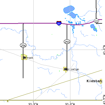 Zip code 56014 close-up map