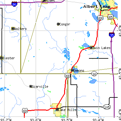 Zip code 56029 close-up map