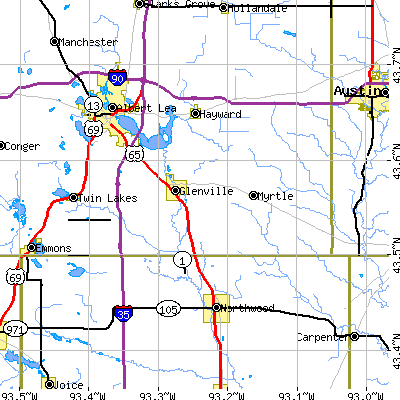 Zip code 56036 close-up map