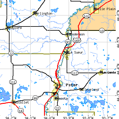 Zip code 56058 close-up map