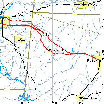 Zip code 35461 close-up map