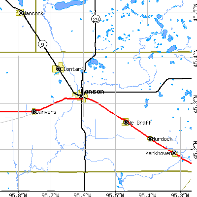 Zip code 56215 close-up map