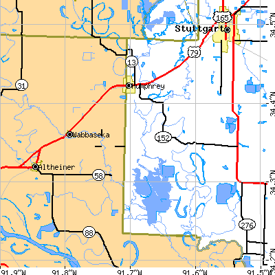 Zip code 72073 close-up map