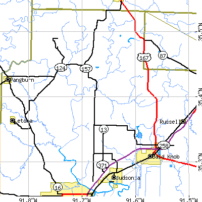 Zip code 72081 close-up map