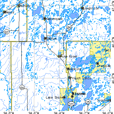 Zip code 56474 close-up map
