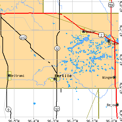 Zip code 56540 close-up map