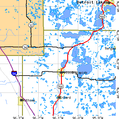 Zip code 56572 close-up map