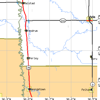 Zip code 56574 close-up map