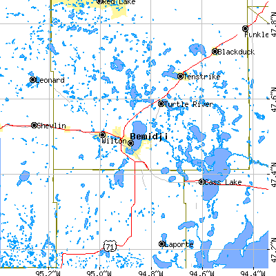 Zip code 56601 close-up map