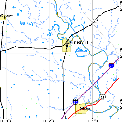 Zip code 35464 close-up map