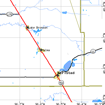 Zip code 56729 close-up map