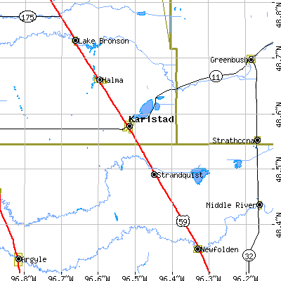 Zip code 56732 close-up map