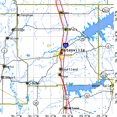 Zip code 38606 close-up map