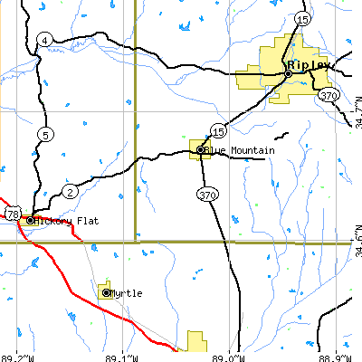 Zip code 38610 close-up map