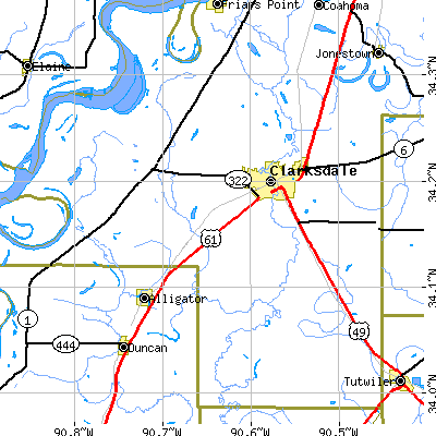 Zip code 38614 close-up map
