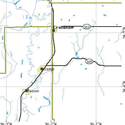 Zip code 38621 close-up map