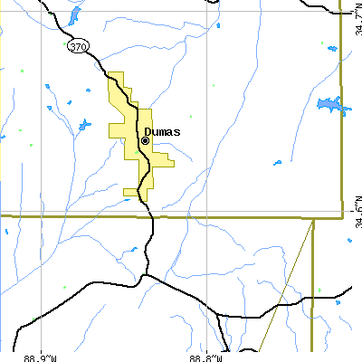 Zip code 38625 close-up map