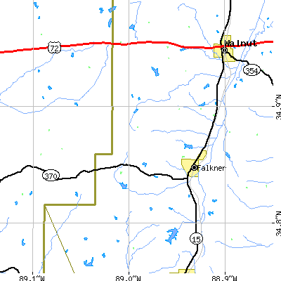 Zip code 38629 close-up map
