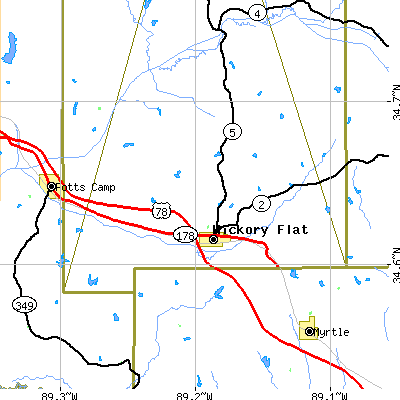 Zip code 38633 close-up map
