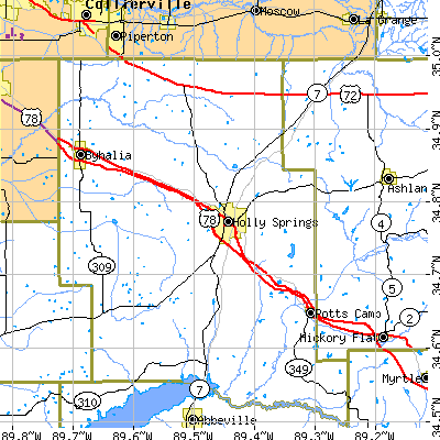 Zip code 38635 close-up map