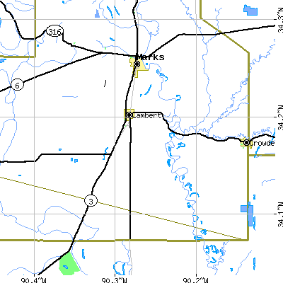 Zip code 38643 close-up map