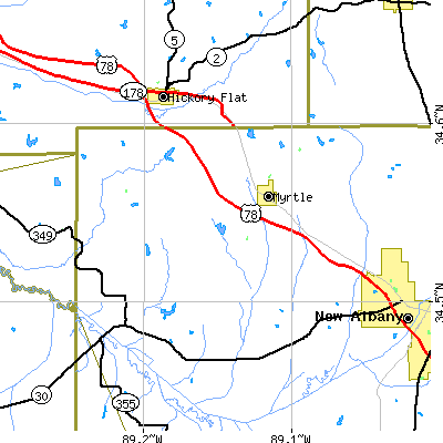 Zip code 38650 close-up map
