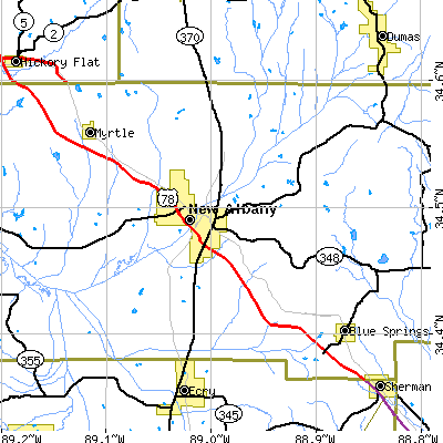 Zip code 38652 close-up map