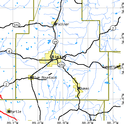 Zip code 38663 close-up map