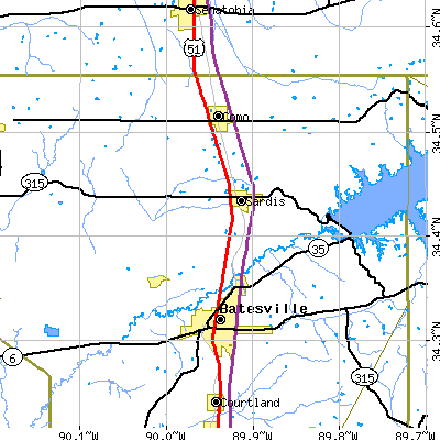 Zip code 38666 close-up map