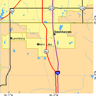 Zip code 38671 close-up map