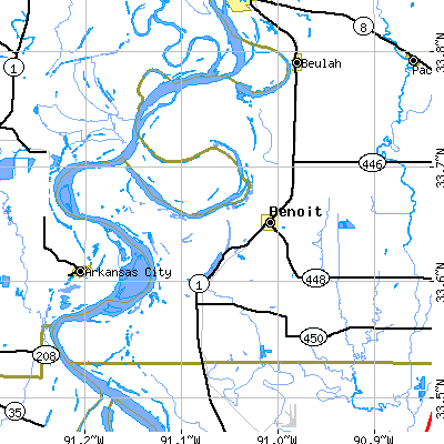 Zip code 38725 close-up map