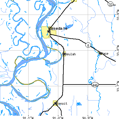 Zip code 38726 close-up map
